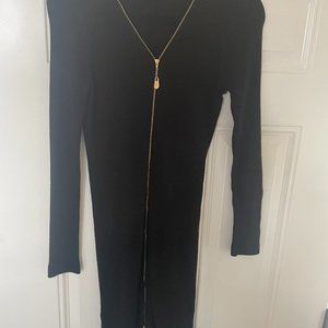 CALVIN KLEIN BLACK KNIT SWEATER DRESS WITH GOLD BRASS ZIPPER SIZ SMALL GREAT